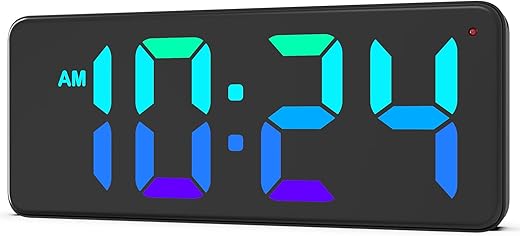 XUANZIT LED Digital Wall Clock with RGB Display, Big Digits, Auto-Dimming, 12/24Hr Format, Small Electric Wall Clock for Living Room, Bedroom, Kitchen, Office