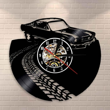 YanGxx Classic Vintage Retro Car with Road Mark Wall Art Wall Clock Sports Automobile Racecar Vinyl Record Wall Clock Car Lovers Gift