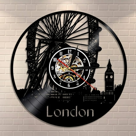 YanGxx London Ferris Wheel Wall Decor Wall Watch London Eye Vinyl Record Wall Clock England Big Ben Decorative Modern Clock London Gift