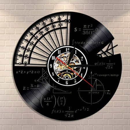 YanGxx Math Formula Science Classroom Wall Art Wall Clock Geek Graphic Math Equation Vinyl Record Wall Clock Math Teachers Gift Idea