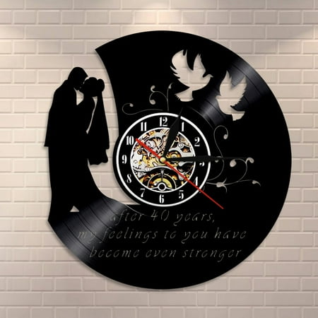 YanGxx Personalized Wedding Wall Clock Custom Marriage Anniversary Vinyl Record Wall Clock Mr and Mrs Wedding Home Decor Vintage Clock