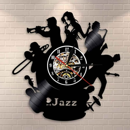 YanGxx Saxophone Jazz Music Band Wall Clock Classical Jazz Music Wall Art Decorative Vinyl Record Wall Clock Jazz Music Lover Gift