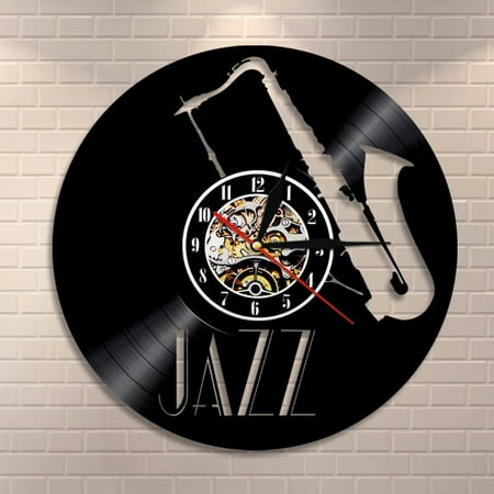 YanGxx Saxophone Music Instrument Wall Art Wall Clock Jazz Vinyl Record Wall Clock Retro Rock n Roll Music Lovers Clock Saxophone Gift