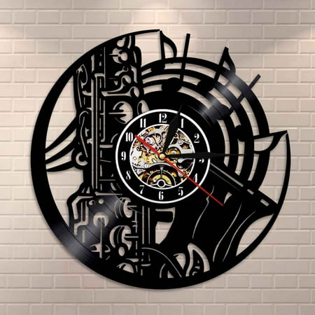 YanGxx Saxophone Music Orchestra Sound Symphony Brass Vinyl Record Clock Musical Wall Art Home Decor Wall Clock Jazz Music Gift