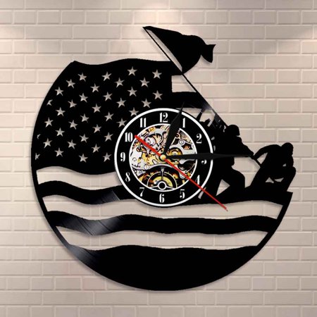 YanGxx US Army Vinyl Record Wall Clock Coast Guard American Flag Navy Marines Vintage Veteran Decorative Clock Military Retirement Gift