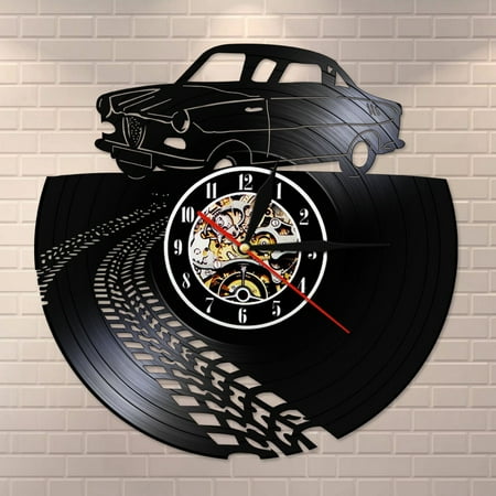 YanGxx Vintage Retro Car with Road Mark Silent Quartz Vinyl Record Wall Clock Sports Automobile Racecar Watch Car Lovers Home Decor