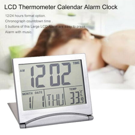 Yannee LCD Digital Silver Wall Clock , Table ClockTravel Alarm Clock with Calendar Temperature Alarm Clock