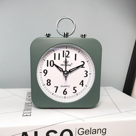 Yannee Modern Silent Sweep Alarm Clocks Bedside Square Quartz Movement Table Clocks for Bedroom Office Desk,Green