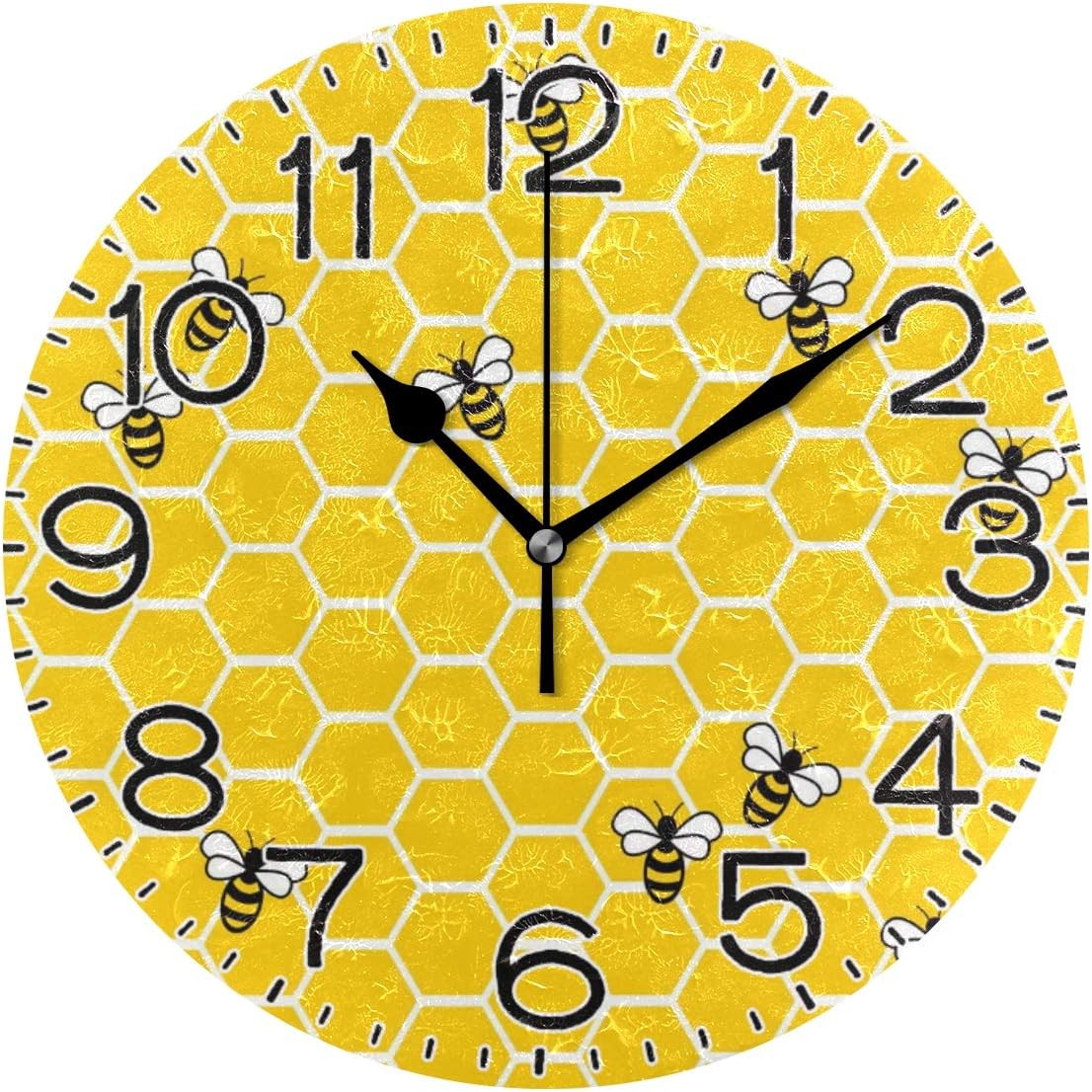 Yellow Bees and Honey Wall Clock Battery Operated Non Ticking Silent Quartz Analog Rustic Farmhouse Round Clock Retro Decor for Home Kitchen Living Room Bathroom