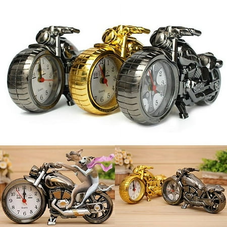 Yesbay Creative Motorcycle Shape Quartz Clock Alarm Clock Time Keeper Desktop Decor-Gold