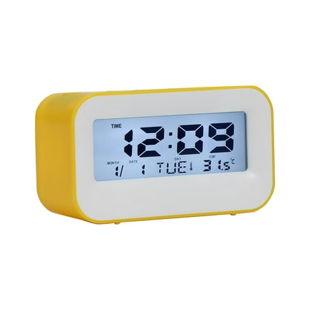 YingTaiLi Small Digital Alarm Clock for Bedrooms Bedside - Plug in Electric Clock Large Big Numbers Display Battery Backup for Desk Table, 6 Dimmers, 5 Adjustable Alarm Volume Yellow