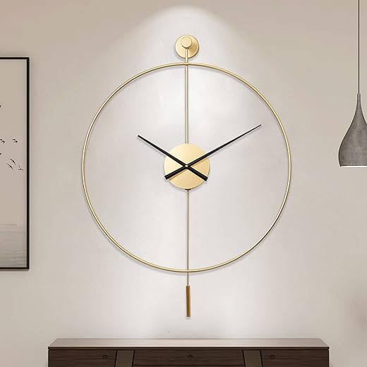 YISITEONE Classical Large Decorative Wall Clock with Pendulum, Modern Non-Ticking Silent Metal Wall Clocks for Living Room, Bedroom, Study, Office, 20‘’