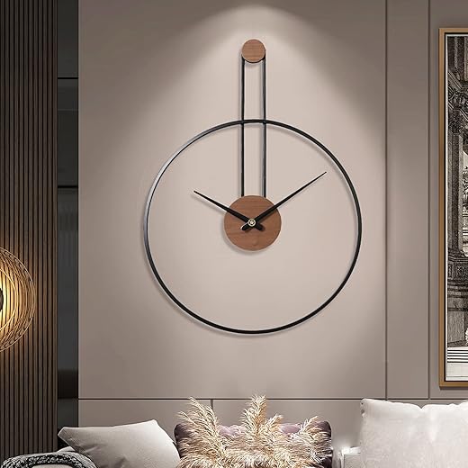 YISITEONE Large Decorative Wall Clock for Living Room,Metal & Walnut Dial Home Decor Silent Non Ticking Lightweight Clocks for Bedroom, Farmhouse, Office Decorations, 28.7''×21.6'',Black