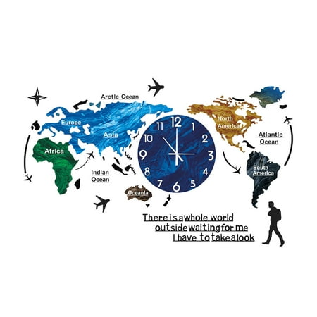 Yolmart World Map Wall Clock Home Bedroom Wall Personality Wall Clock