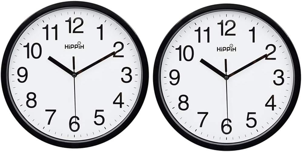 Yoobure 2 Pack Silent Wall Clock，10 Inch Quartz Decorative Wall Clock Non-Ticking Classic Digital Clock Battery Operated Round Easy to Read Home/Office/School Clock…