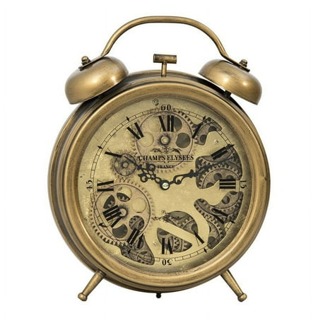 Yosemite Home Decor Modern Metal Gear Table Top Clock in Gold Brass