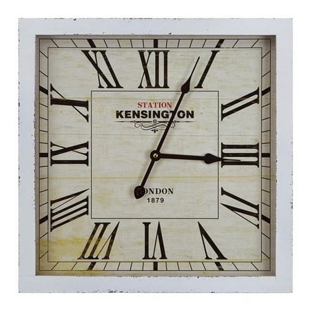 YOSEMITE HOME DECOR Square Mdf Wall Clock Distressed White Wooden Frame with Glass