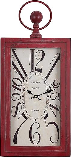 Yosemite Home Decor Waverly Distressed Rectangle Wall Clock, Red, White, (CL19628937)