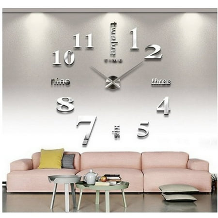 YOSOO Fashion Acrylic Modern Large DIY Wall Clock 3D Wall Clock Kit Decoration Home for Living Room Bedroom (silvery)