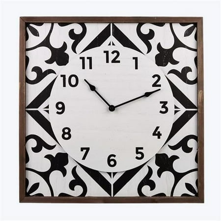 Youngs 20879 Wood Framed Square Wall Clock, Natural, Black & White