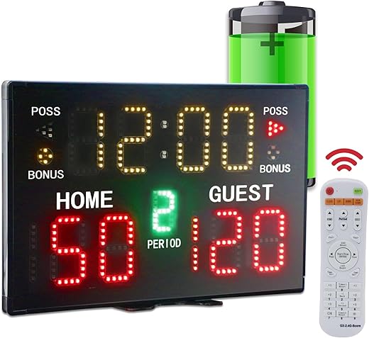 YZ Battery Powered Electronic Basketball Scoreboard Timer Clock with Buzzer, Portable Tabletop Digital Scoreboard with Remote, Wall-Mounted Professional Score Clock Score Keeper for Multisports