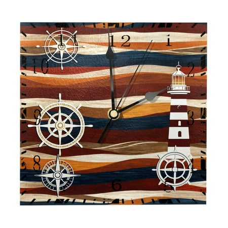 YZUOUZY Bathroom Wall Decor,Clock,Wood Square Wall Clocks,Lighthouse Fan Wheel Boat