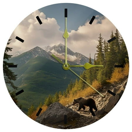 YZUOUZY Bathroom Wall Decor,Outdoor Clock,Acrylic Wall Clocks,Grizzly Sunset Bear Mountains