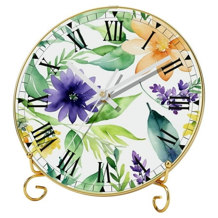 YZUOUZY Bathroom Wall Decor,Wall Clock,Tempered Glass Classroom Decorations,Wisteria Primrose Watercolor Flowers