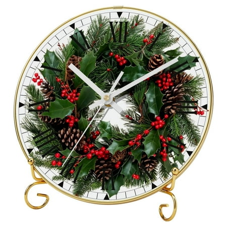 YZUOUZY Wall Decor,Clock,Tempered Glass Wall Clocks,Christmas Wreath Leaves Pine Cones