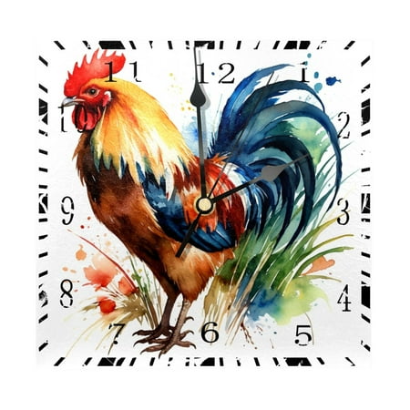 YZUOUZY Wall Decor,Clock,Wood Square Wall Clocks,Animal Rooster