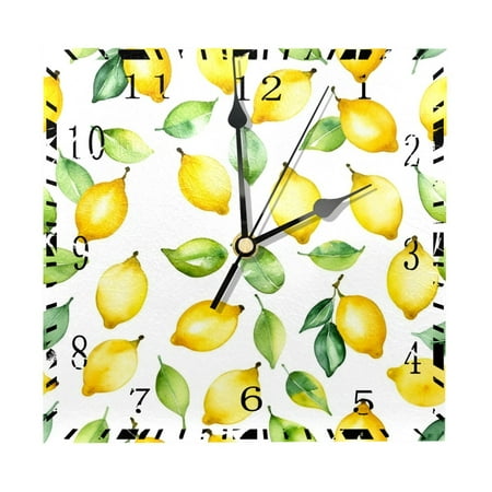 YZUOUZY Wall Decor for Bedroom,Clock,Wood Square Classroom Decorations,Lemon Lemons Hand Drawn Watercolor