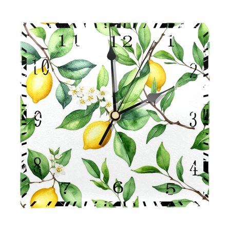 YZUOUZY Wall Decor for Bedroom,Clock,Wood Square Clocks for Living Room,Colorful Fruit Lemons Twigs