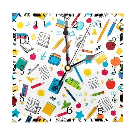 YZUOUZY Wall Decor for Bedroom,Clock,Wood Square Wall Clocks,Doodle Tic Tac Toe Stationery Food