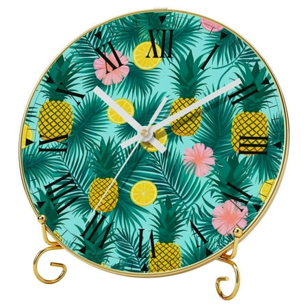 YZUOUZY Wall Decor for Bedroom,Outdoor Clock,Tempered Glass Wall Clocks,Pineapple Flowers Green Leaves