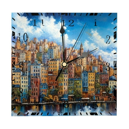 YZUOUZY Wall Decor for Bedroom,Outdoor Clock,Wood Square Classroom Decorations,City Colorful Picture Cloud River Sky