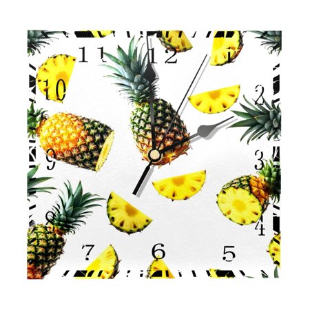 YZUOUZY Wall Decor for Bedroom,Outdoor Clock,Wood Square Clocks for Living Room,Pineapple Fruit White Background