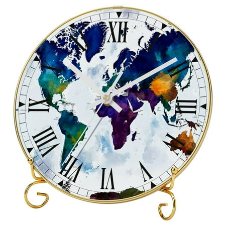 YZUOUZY Wall Decor,Large Wall Clock,Tempered Glass Clocks for Living Room,Colored World Map Purple Blue