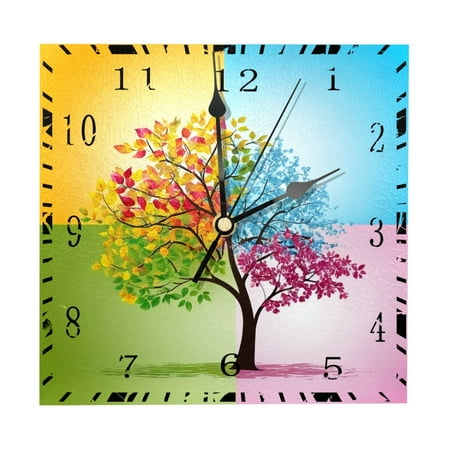 YZUOUZY Wall Decor,Large Wall Clock,Wood Square Clocks for Living Room,Seasons Tree