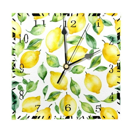 YZUOUZY Wall Decor Living Room,Clock,Wood Square Clocks for Living Room,Lemon Lemons Watercolor Hand Drawn