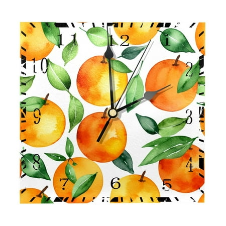 YZUOUZY Wall Decor,Outdoor Clock,Wood Square Wall Clocks Battery Operated,Abstract Oranges Peaches Pineapples