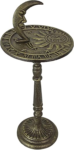 Zeckos 23 inch Tall Bronze Finish Cast Iron Sun, Moon Face and Stars Celestial Sundial - Decorative Garden Pedestal Sun Clock - Great Accent for Outdoor Décor