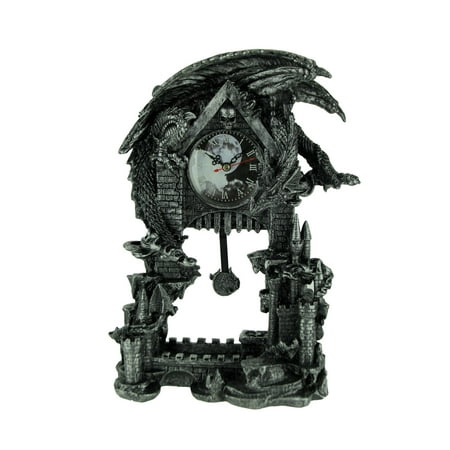 Zeckos Evil Dragon Pentagram Pendulum Resin Mantel Clock 13.25 inches High