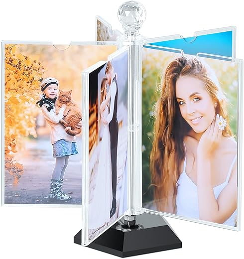 ZEEYUAN Rotating Acrylic Photo Frame DIY Multiple Picture Frame 5 Double Sides/Insert 10 Pcs of 4x6 Inch Photos,360° Rotation Windmill Picture Frame Desktop Photo Display