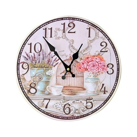 Zehuanyu European Floral Vintage Shabby Chic Style 30cm Wall Clock Home Bedroom Kitchen Quartz(without Battery)