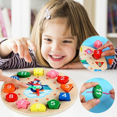 ZJWJJ Toys Clearance Wooden Digital Clock Children'S Alarm Clock Beaded Building Blocks Three-Dimensional Puzzle Shape Matching Toy For Children's Day Kids Birthday (Multicolor-638)