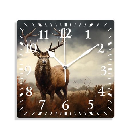 10 Inch Wall Clock Battery Operated Silent Clock Decorative for Office, Kitchen, Outdoor, Living Room，Whitetail Deer Fawn in Wilderness Countryside Lovely