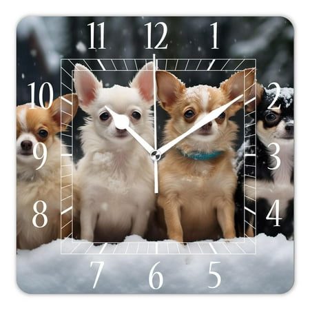 12 Inch Wall Clock Battery Operated Square Clock Decorative for Office, Kitchen, Outdoor, Living Room，Cute Chihuahuas Dog Pattern