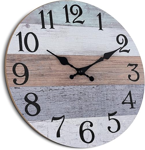 14 Inch Wall Clock Silent Non Ticking Wall Clocks Battery Operated, Large Country Style Rustic Vintage Clock Decorative for Kitchen Farmhouse Office Living Room Bathroom (Grey)