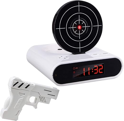 1 Set Alarm Clock Shooting Alarm Clock Recordable Gadget Target Shooting Desktop Digital Bedside Alarm Clock (Color : White)