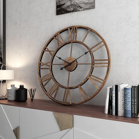 20 Mute Retro Wall Clock, Roman Numerals Art Creative Clock Vintage Silent Metal Clock Industrial Gear Clock, Silent Non Ticking Large Round Decorative Clock for Living Room, Kitchen, Home, Loft